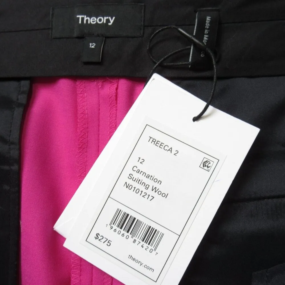 NWT Theory Treeca in Carnation Pink Suiting Wool Stretch Ankle Pants 12 - Image 3