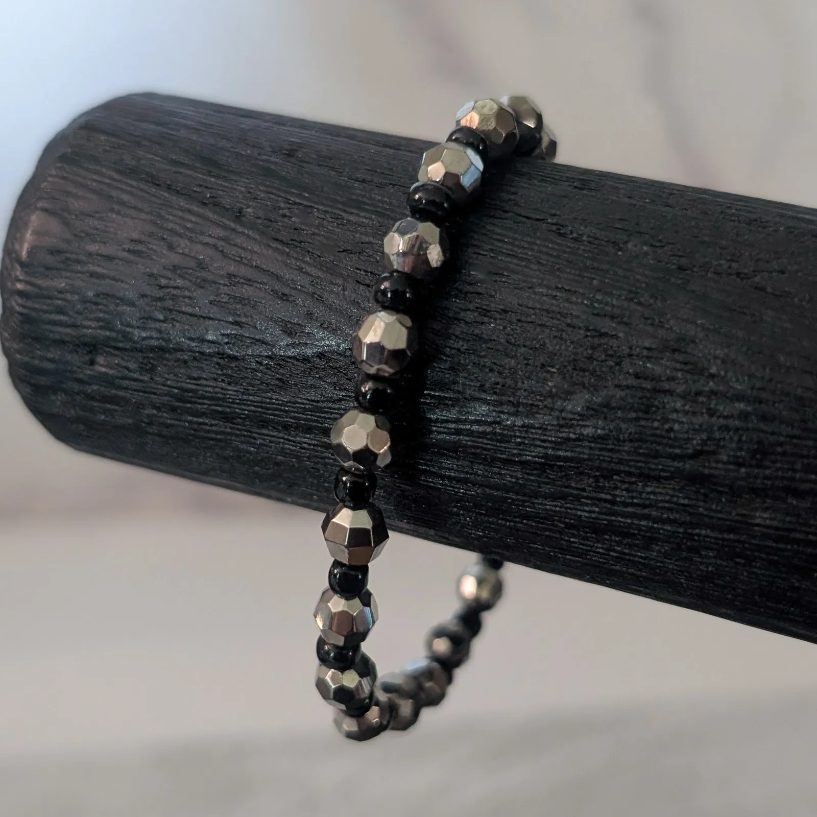 Black & Metallic Tone Stretch Bracelet - Image 2