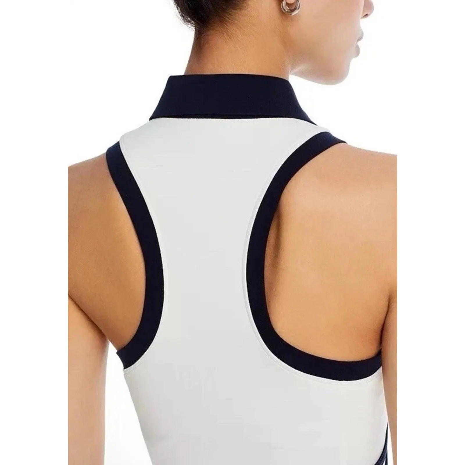 Splits59 Austin Airweight Crop Polo Top Women's Size L White Navy Athleisure NWT - Image 2