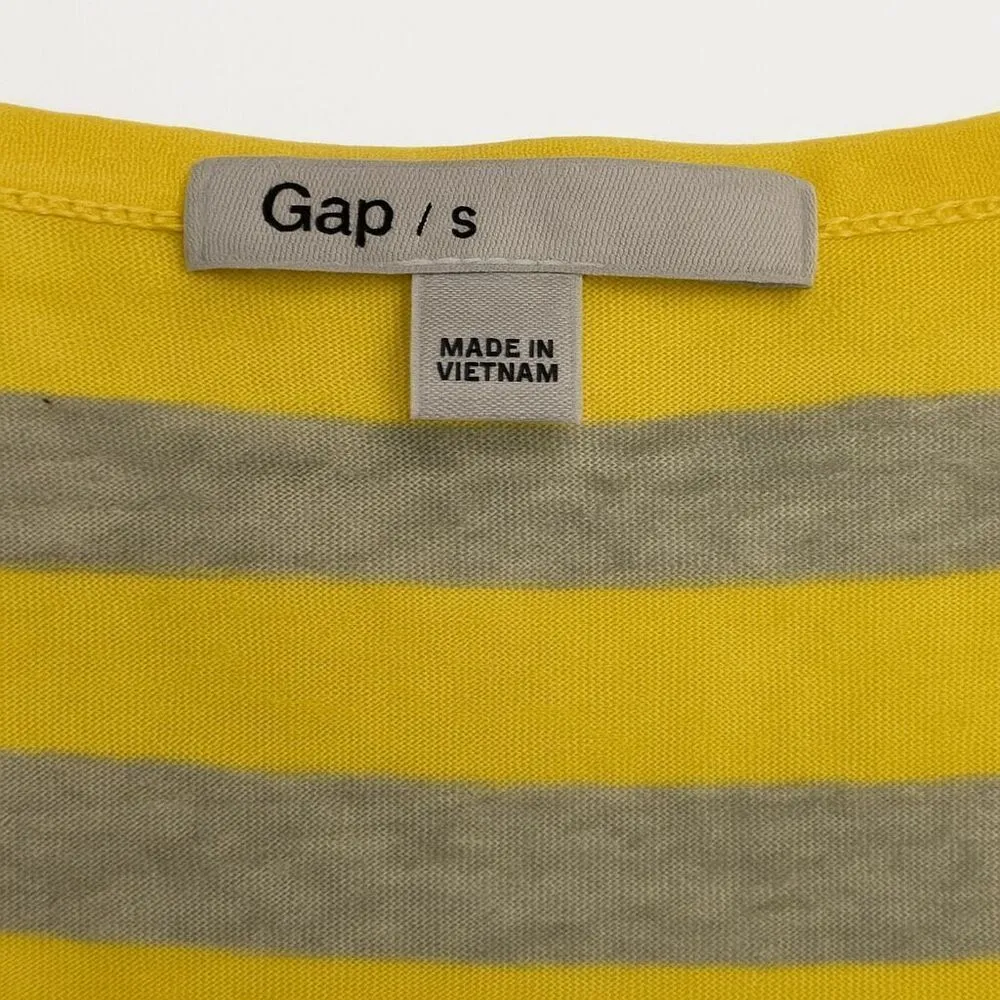 GAP Women’s Size S Yellow Gray Striped Henley Long Sleeve Top Pocket Modal Blend - Image 4