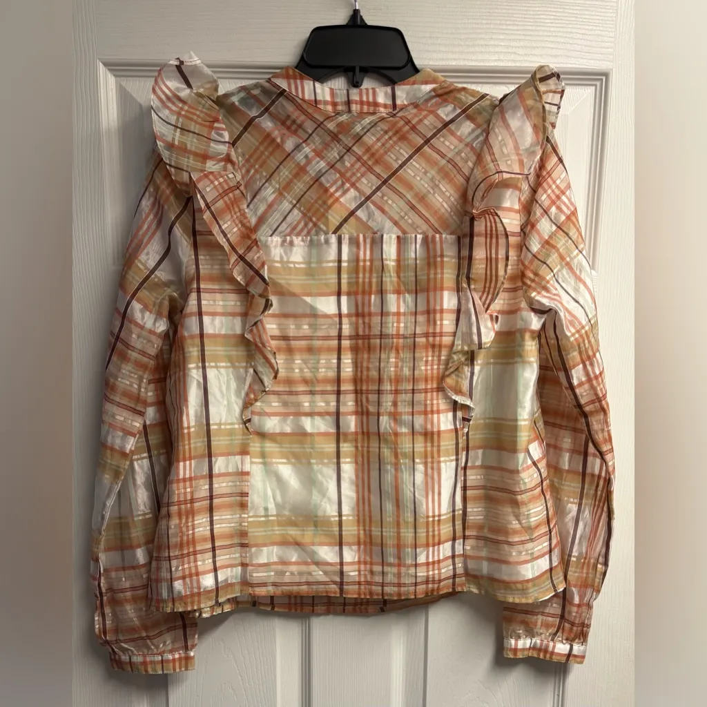 NWT Current Air Anthropologie Polly Organza Plaid Ruffle Yoke Blouse Size Small - Image 6