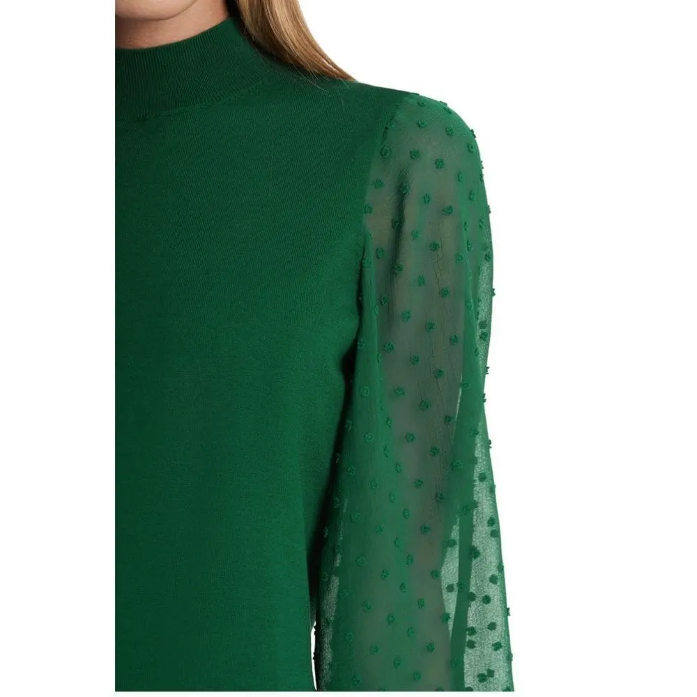 CeCe Clip Dot Sleeve Sweater, Holiday Christmas Party Top, Green, Size Small NWT - Image 3