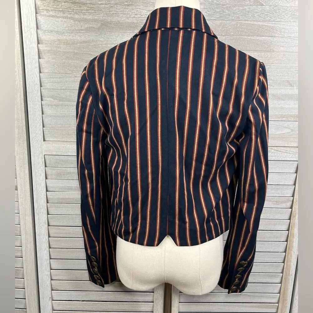 FREE PEOPLE "Tucked Away" Blazer Blue/Red/Tan Stripes-XS - Image 2