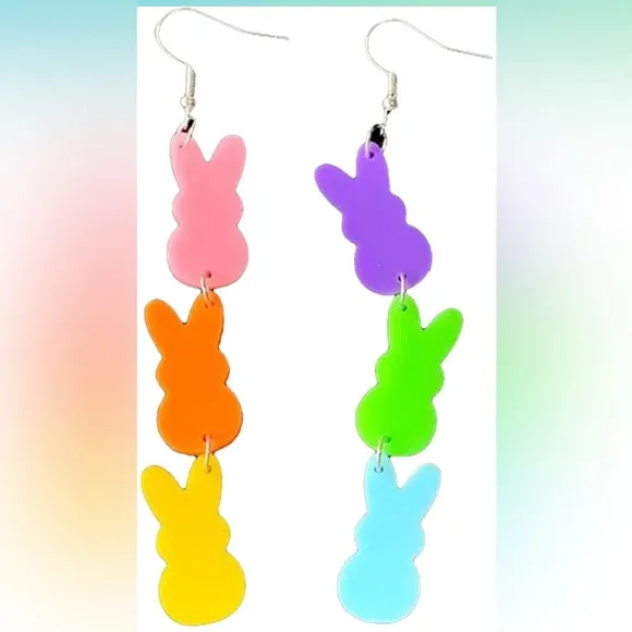 Easter Bunny Dangle Earrings NWOT Pink - Image 2