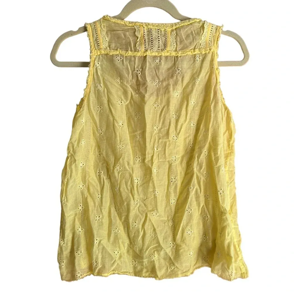 JOIE YELLOW EYELET BUTTON FRONT SLEEVELESS DAINTY BLOUSE - Image 2