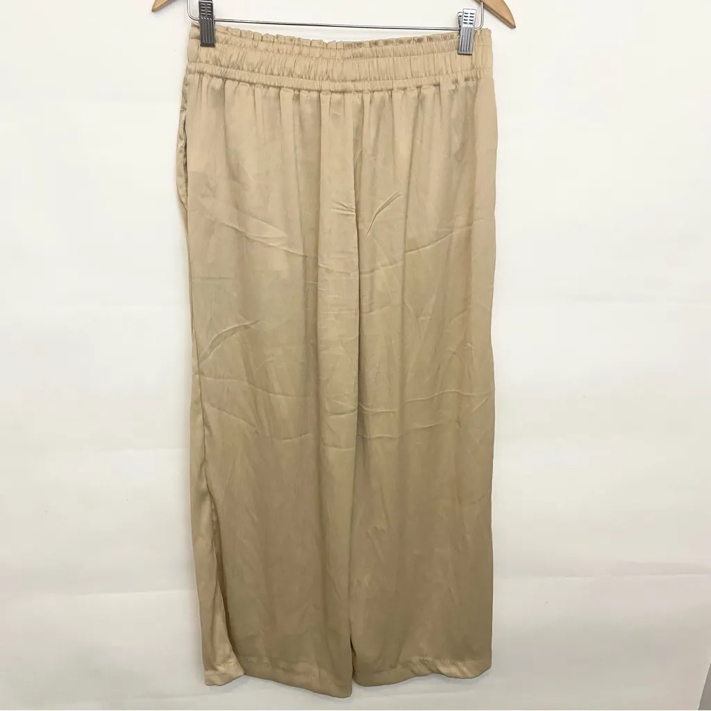 Joie Small Satin Wide Leg Pants High Rise Elastic Waist Neutral Cream Women's - Image 3
