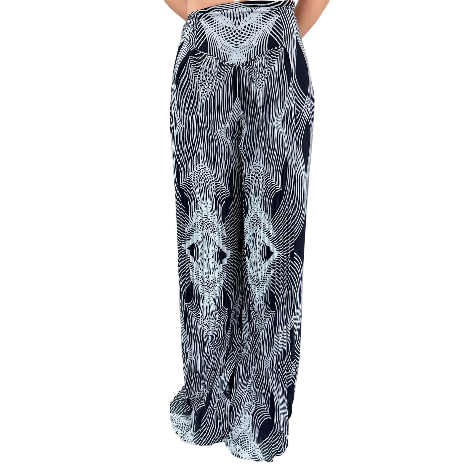 Anthropologie Leifdottir Palazzo Pants Black White Pleated Sheer Overlay Sz 4 - Image 3