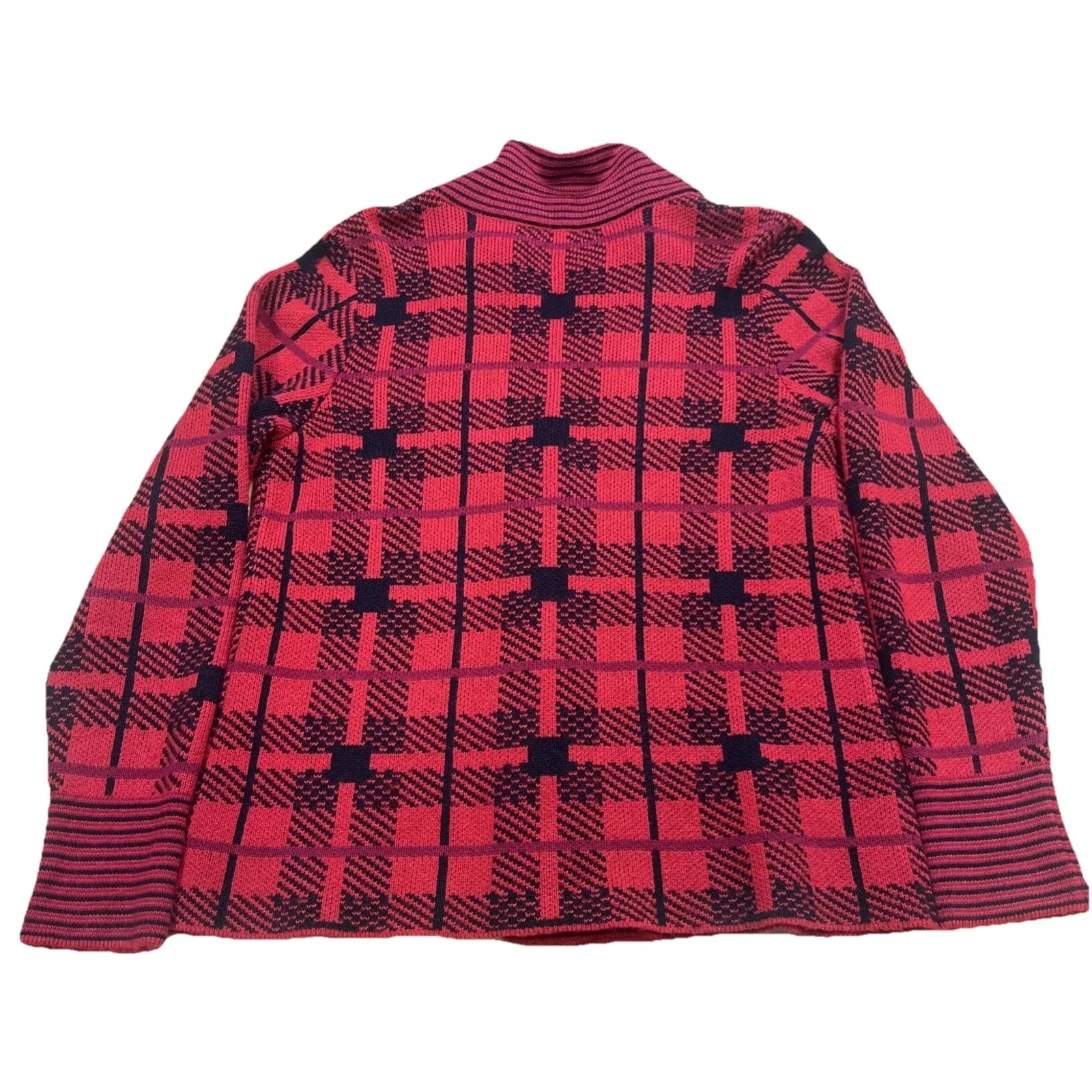 CHRISTOPHER & BANKS Knit Sweater Blazer Red Black Plaid Sz Medium Career Mature - Image 2