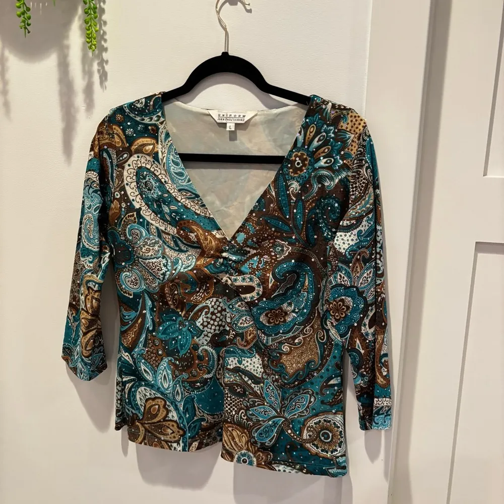 Uniform John Paul Richard Blue Brown Paisley Sequins Y2K Euro V - Image 2