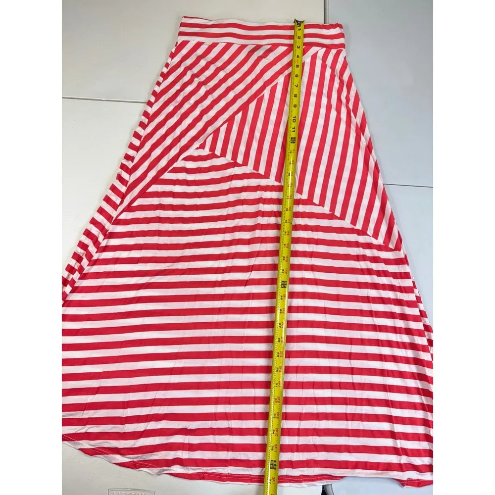 Brat Star Maxi Skirt Red White Striped Tiered High Waist Casual Size L - Image 2