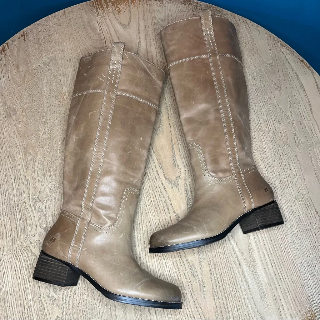 Lucky Brand Hybiscus Riding Boot Silver Cloud Tan Leather Women’s 7.5 Wide Calf Size undefined - Image 7