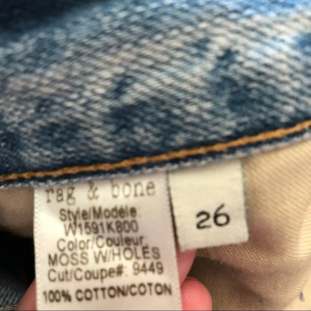 Rag & Bone Boyfriend Jeans Moss Wash with Holes Lightwash Blue 26 - Image 5