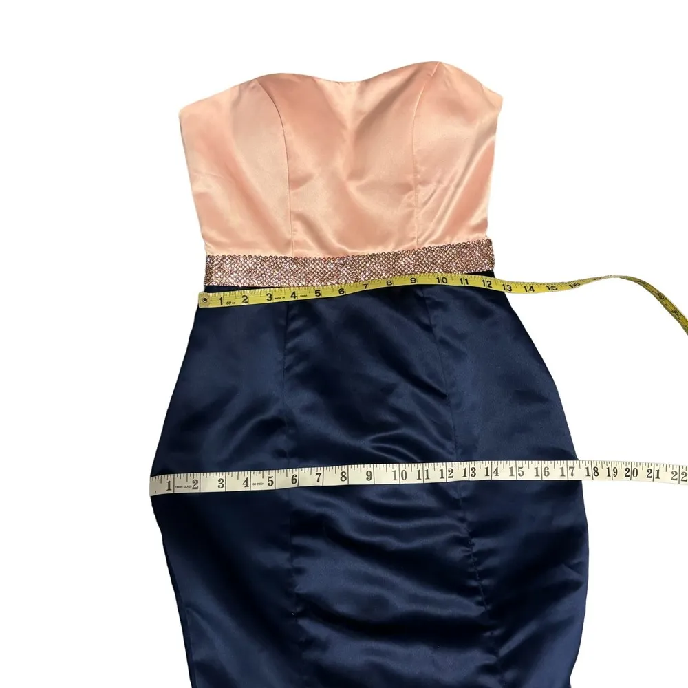 Sherri Hill Pink, Navy Empire Waist Strapless Mermaid Full Length Formal Gown 0 - Image 5