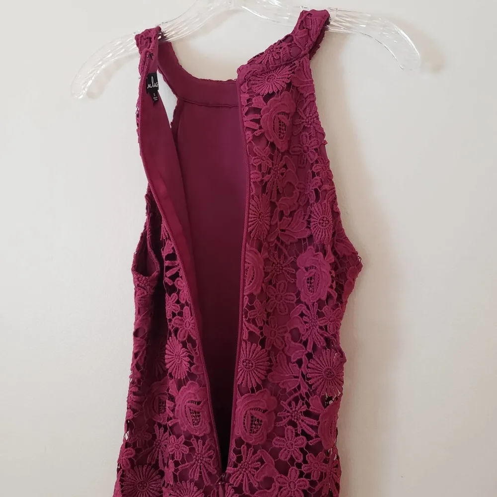 NWOT Lulus Love Poem Dress in Burgundy Lace Overlay Mini Halter Dress Sz Small - Image 6