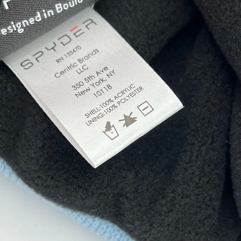 Spyder Jacquard Logo Blue Striped Fleece Lined Pom-Pom Beanie Hat Women’s OS - Image 4