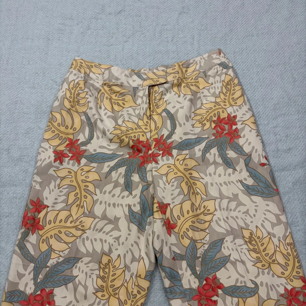 August Silk 100% Silk Leaf Pattern Pants Sz M Boho Peasant Contemprorary Retro - Image 2