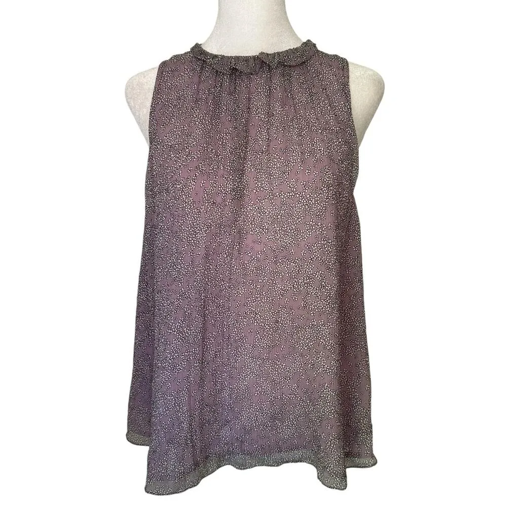 light purple floral silk sleeveless top size 4 - Image 2