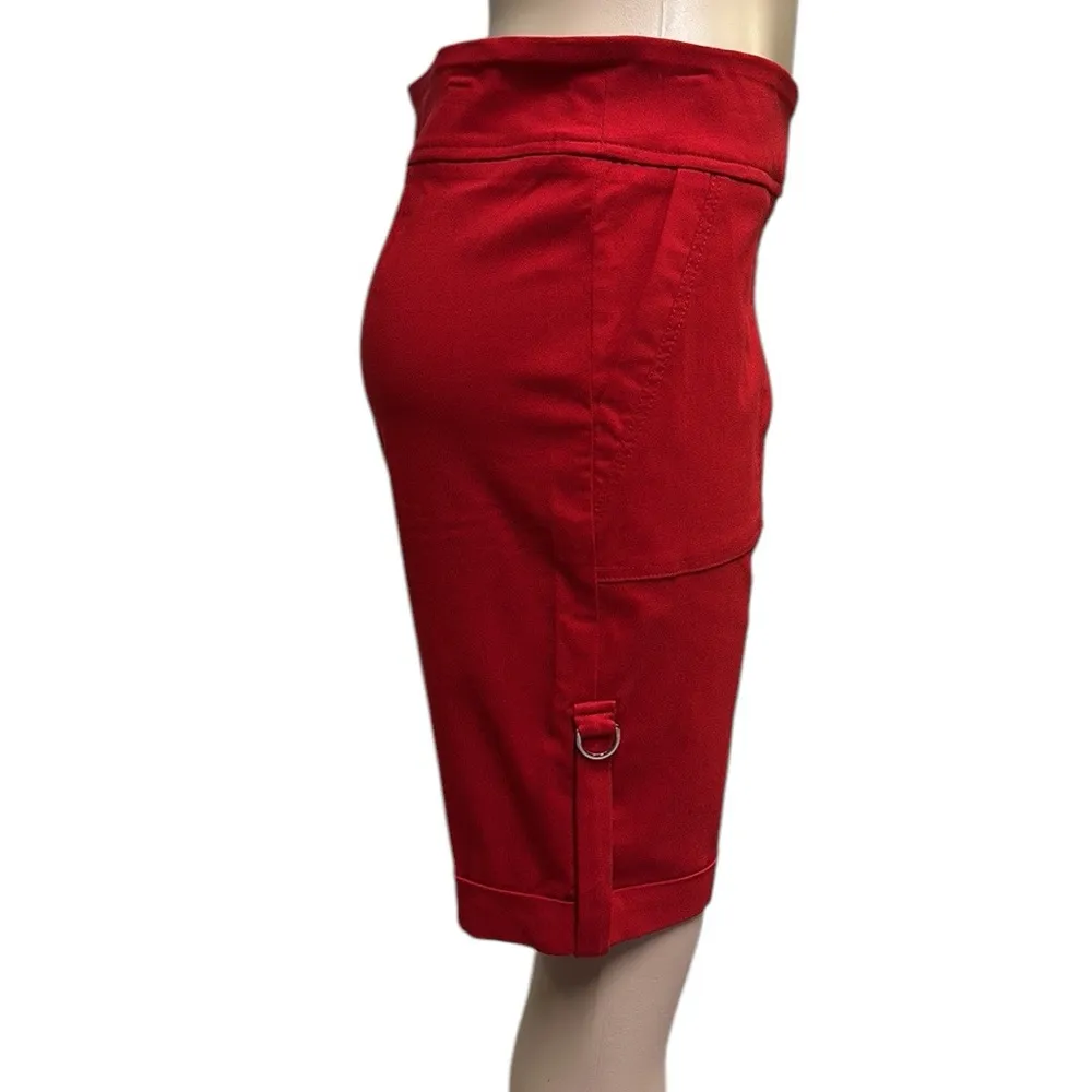 Kate Park Red Bermuda Rayon Stretch High Rise Buckle Tab Pull On Shorts Petite L Size undefined - Image 4