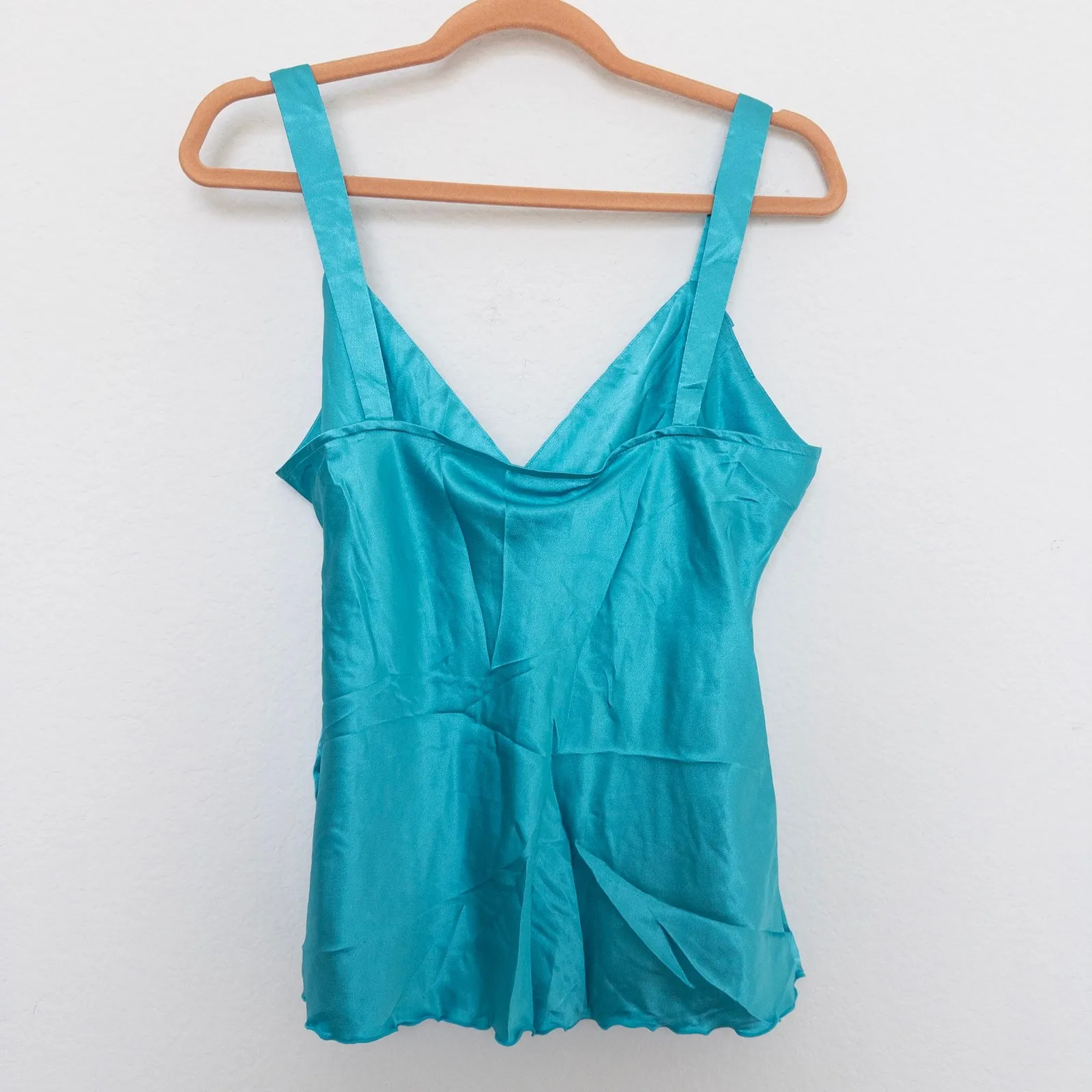 Y2K Bisou‎ Bisou Womens Babydoll Top Size 10 Blue Satin Wrap Tank Party 2000s - Image 5