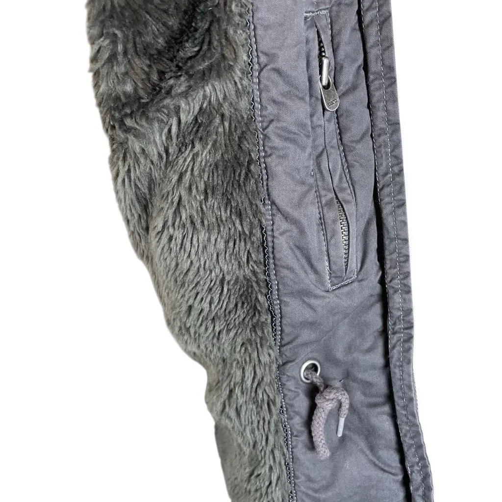 Aeropostale Y2K Utility Jacket Womens S Faux Fur Lined Hood Military Bomber Gray - Image 11