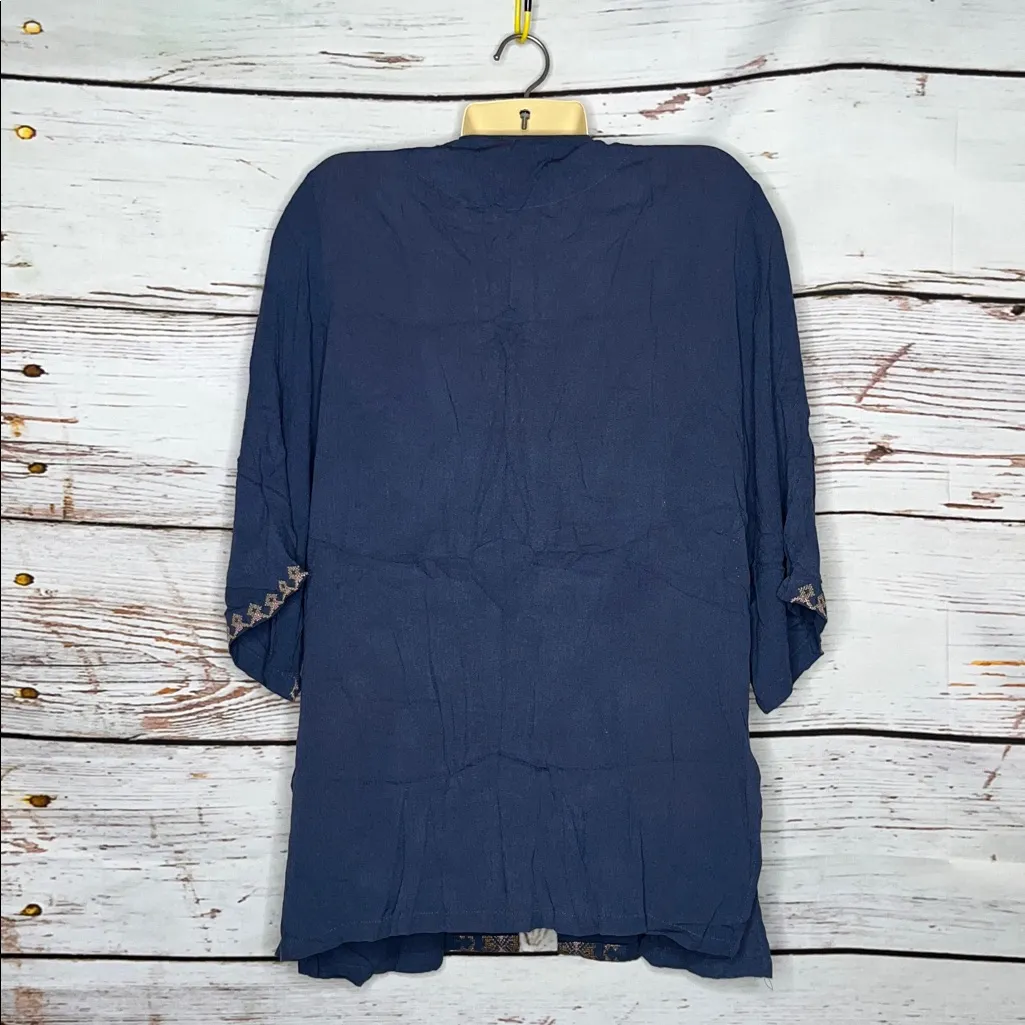 J. Jill O/S One Size Blue - Embroidered Open Front Rayon Cardigan Jacket - Image 3