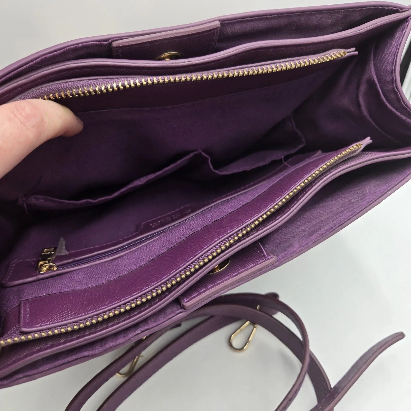 Bebe Bella Smooth Medium Satchel Handbag Shoulder Bag Crossbody Purse Purple - Image 7