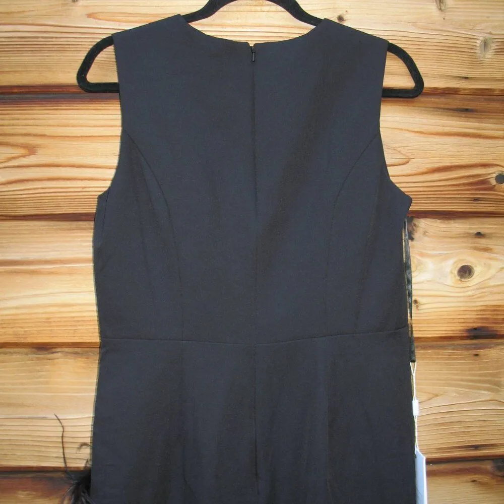 MAC DUGGAL 11626 Black Sleeveless Faux Wrap Dress with Feather Detail - Image 11