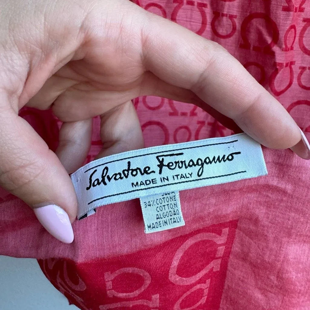 Salvatore Ferragamo Gancini Logo Red Silk Cotton 64 X 18 Lightweight Scarf - Image 3