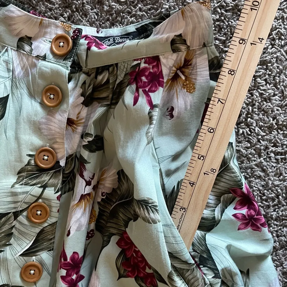 Hell Bunny Skirt 5433 Tahiti Mint Hibiscus Midi A-Line Skirt with Pockets Sz XS - Image 4