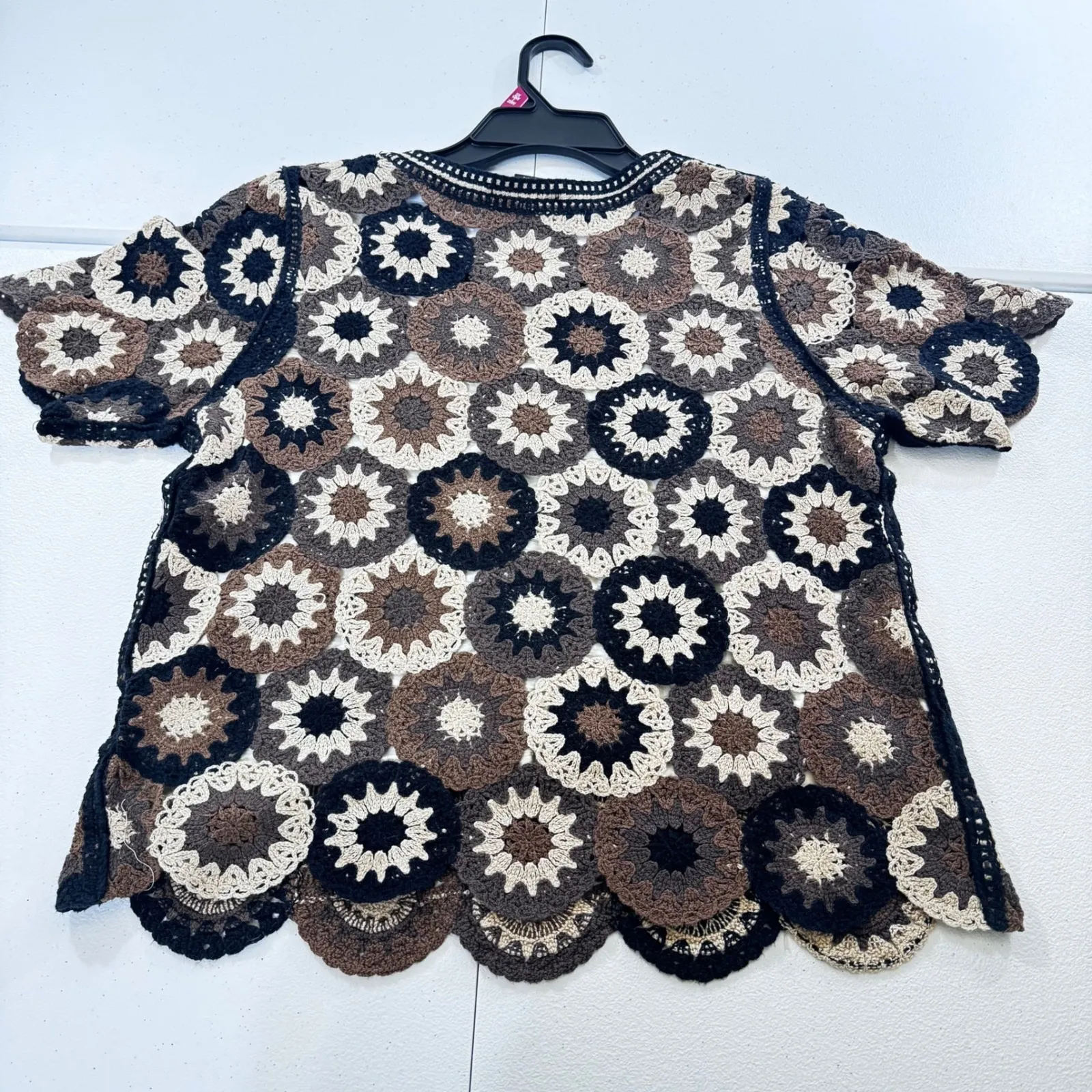 Y2K DESIGN HISTORY Sz M Lace Crochet  Granny Square Floral Tunic fairy ‎ Cottage - Image 3