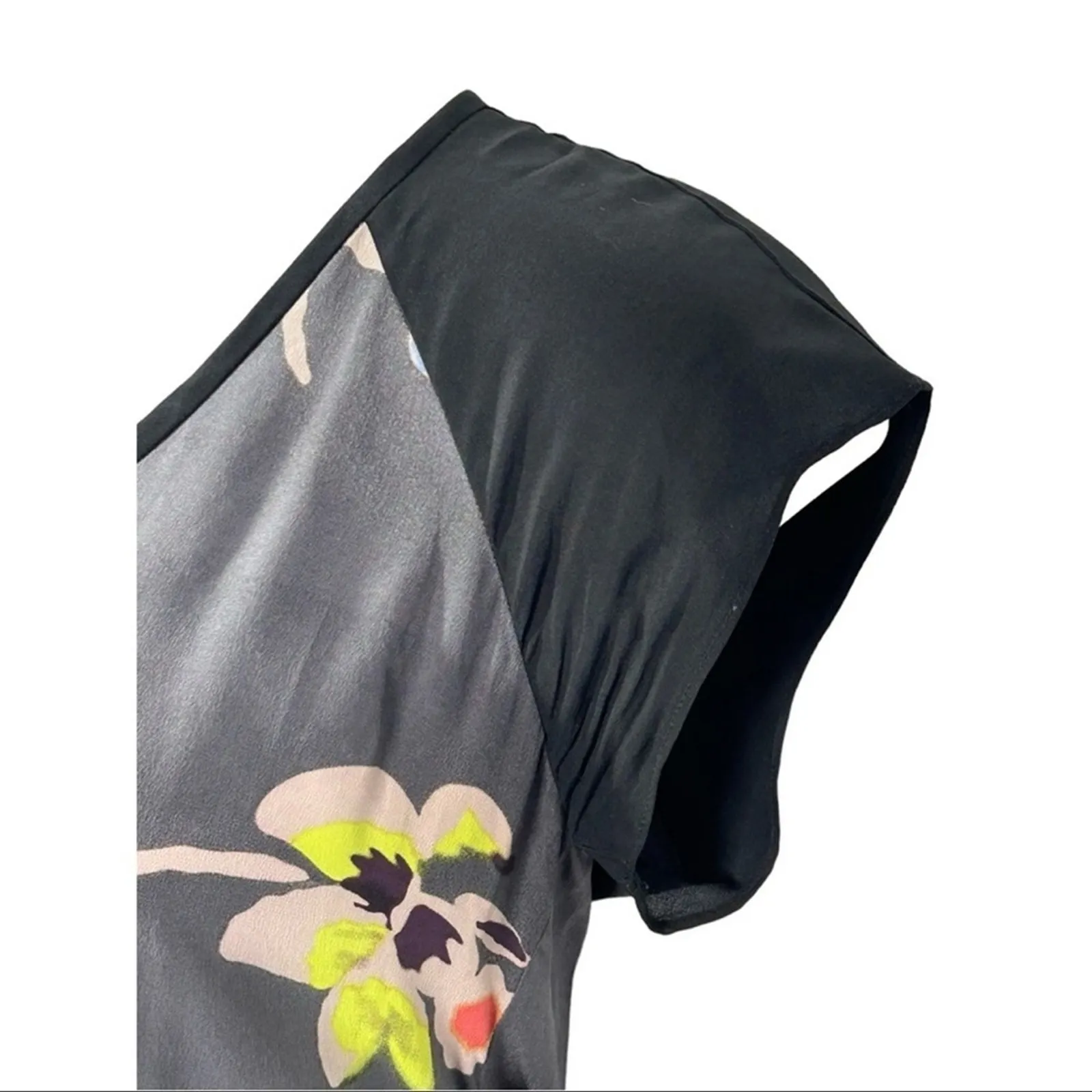 Rebecca Taylor Silk Floral Mini Dress Grey Black Cap Sleeve Pockets Size 6 - Image 11