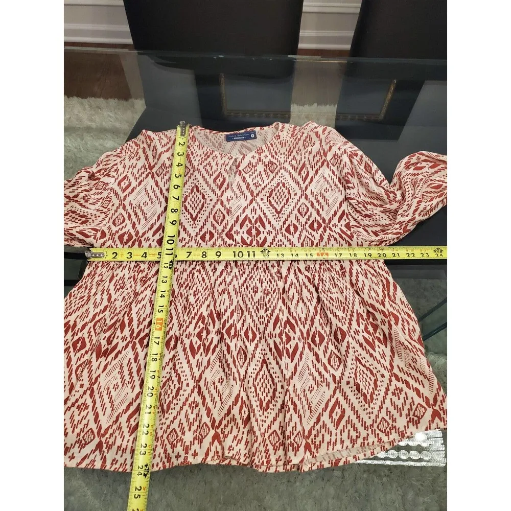 Serene Bohemian Flowy White & Maroon Round Neck Long Sleeve Top Blouse Size S - Image 8