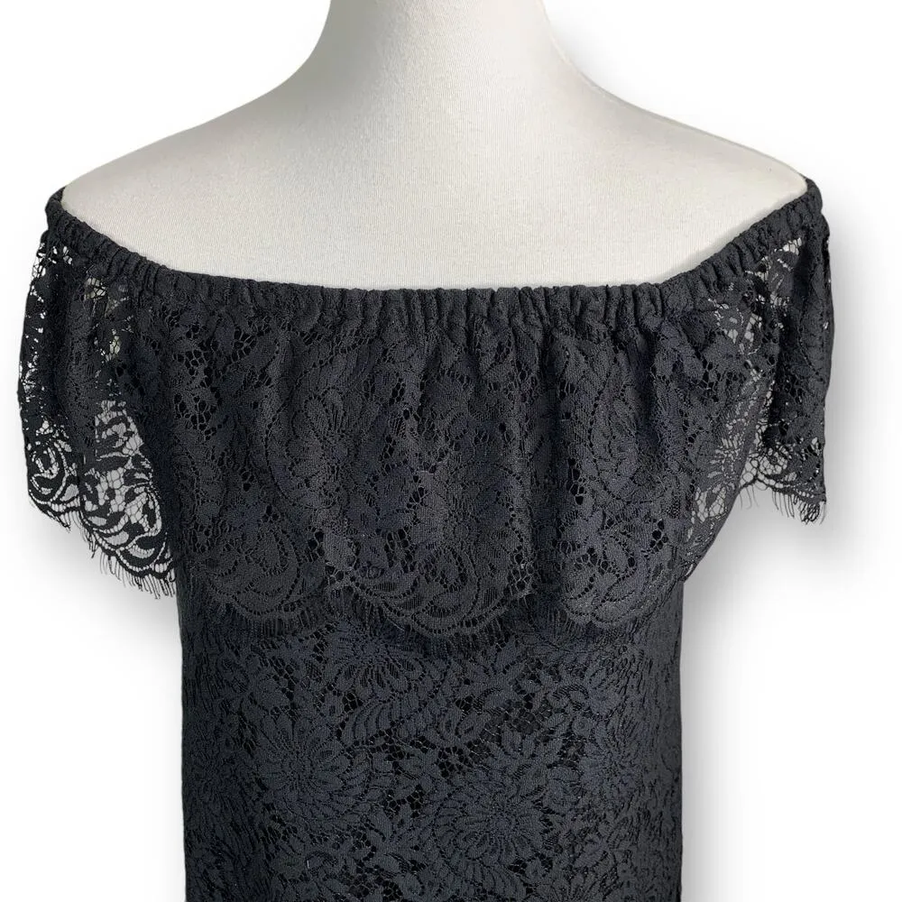 Madewell Black Dress Lace Dusk Off Shoulder Short Sleeveless Size 0 - Image 4