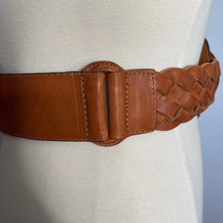 UNBRANDED Adjustable Large Buckle Brown Belt Braided Vintage‎ - Image 3
