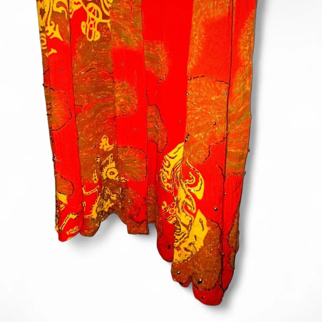 Bohemian Red Maxi Dress with Fringe Detail Size L - Image 6