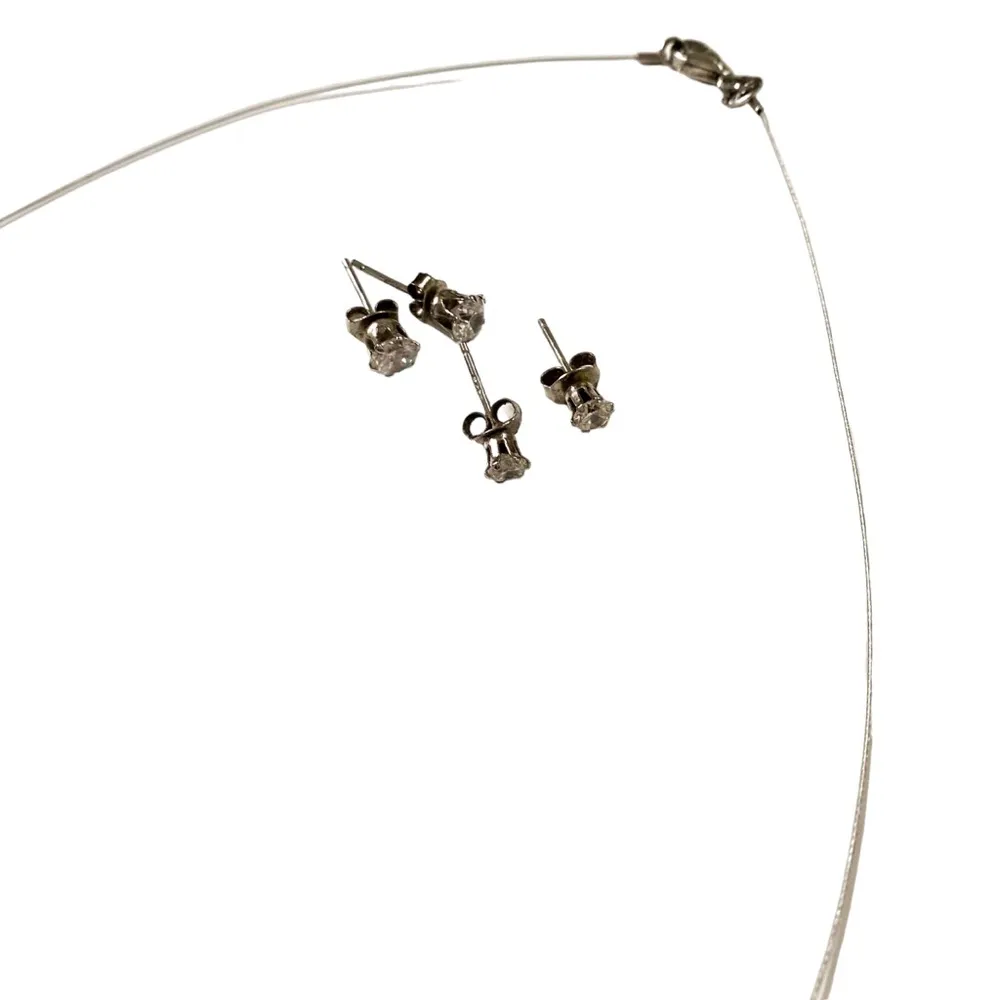 Minimalist Silver Jewel Elegant Necklace Stud Earring Set - Image 2