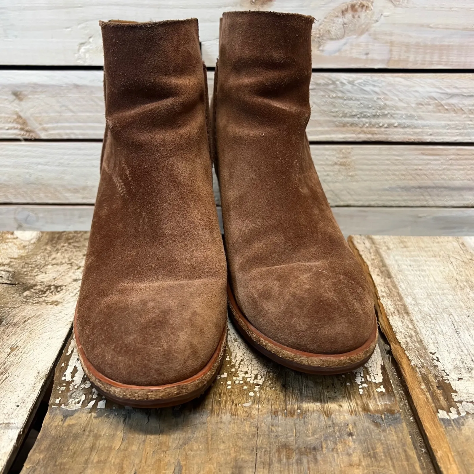 Kork-Ease Chandra Suede Ankle Boots Brown Block Heel Booties Size 8 - Image 3