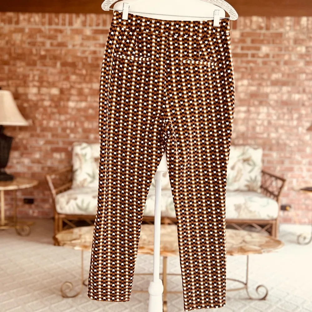 Maeve Anthro Checkered Pants Slim Ankle 8 Brown Black Knit Retro Mod Stretch - Image 9