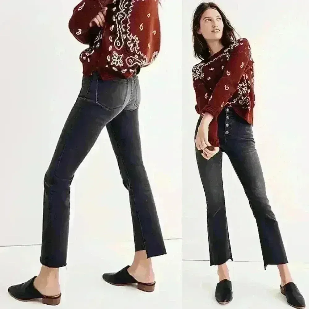 Madewell Cali Demi-Boot Jeans Asymmetrical Hem Edition Mid Rise Black Size 24 - Image 2