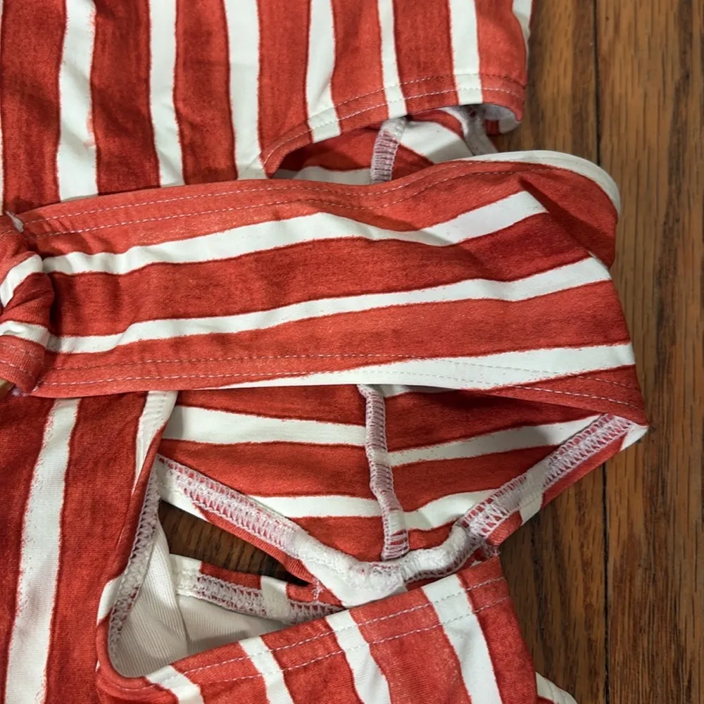 Vince Camuto One Shoulder Wrap One Piece Swimsuit Orange White Papaya size 8 NWT - Image 6