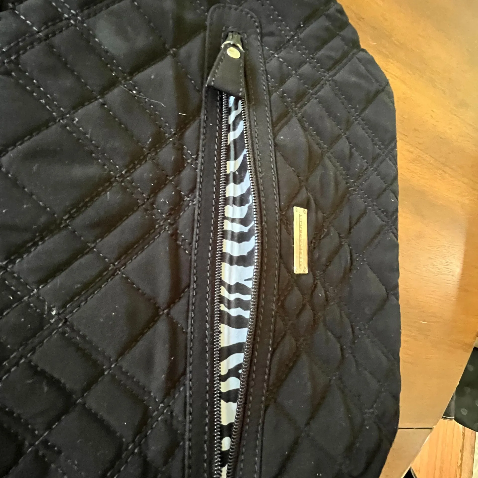 Vera Bradley Black Quilted Microfiber Shoulder Handbag Purse with Zebra Lining - Image 4