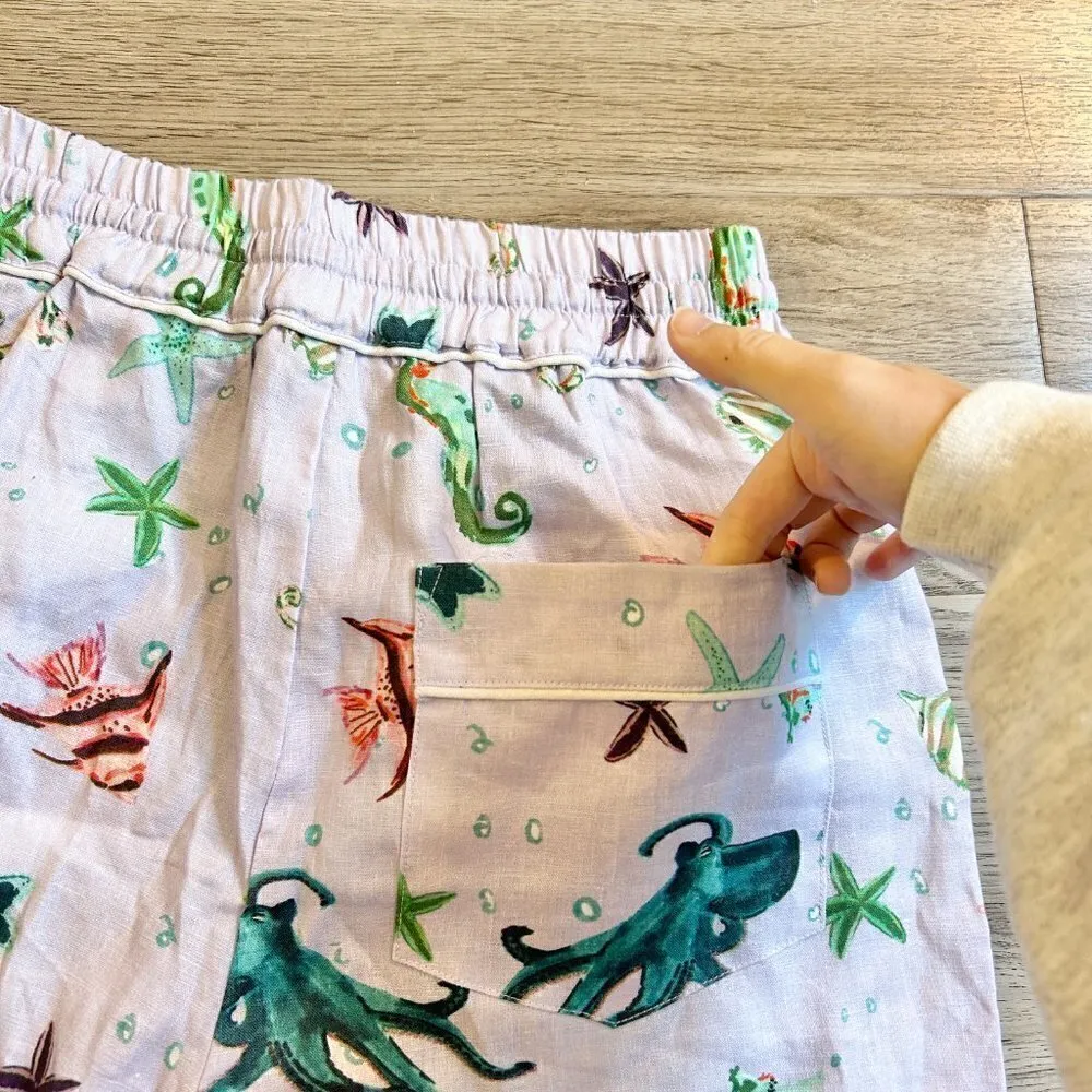 Hill House The Skylar 100% Linen Pants in Sea Creatures Size XS NWT - Image 8