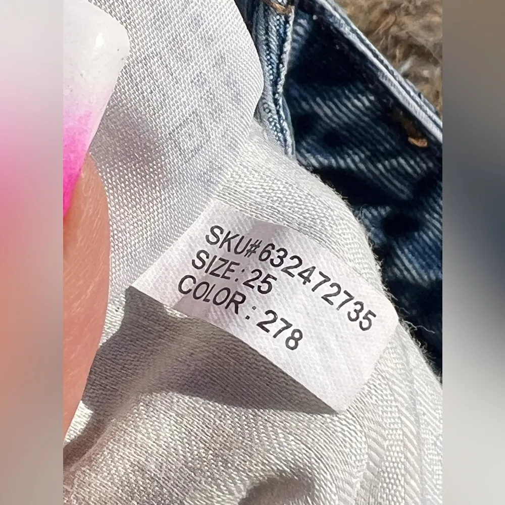 Abercrombie & Fitch Zoe Natural Rise  Vintage A-Line Denim Distressed Skirt - Image 7