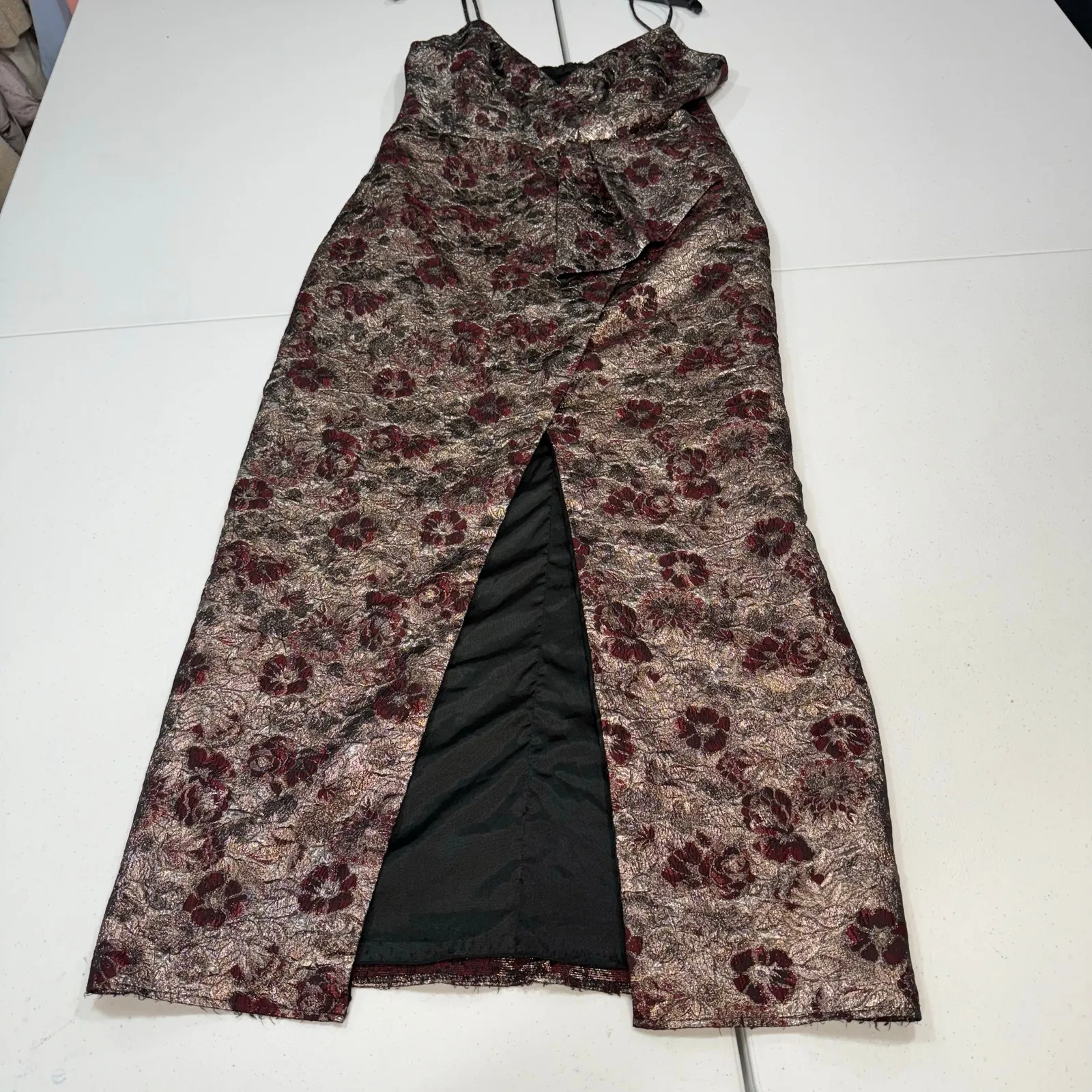 ML Monique Lhuillier Floral Metallic Jacquard Gown Size 16 - Image 5