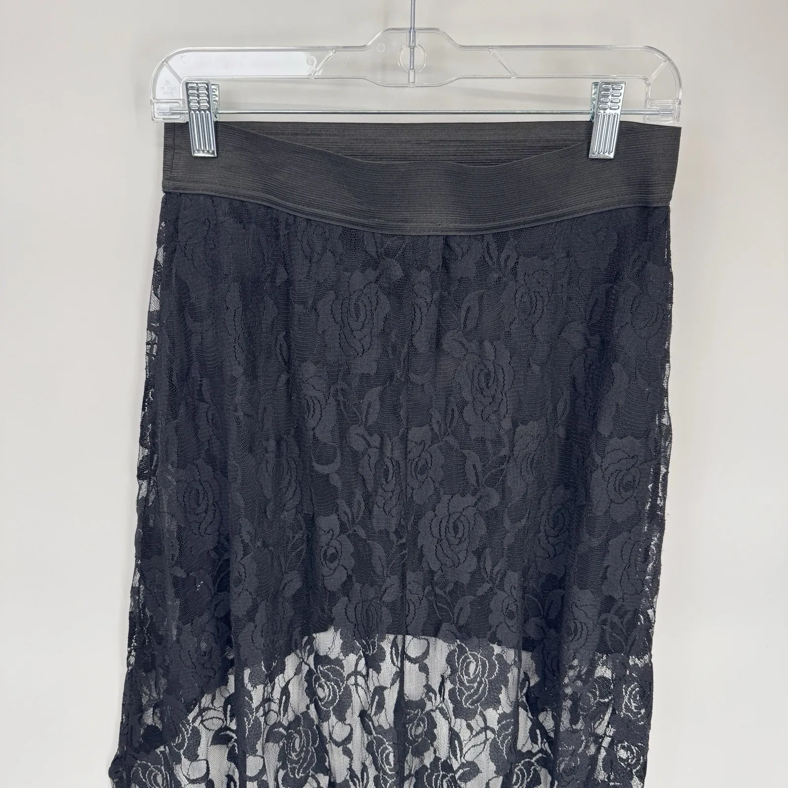 Vintage Y2K Brat Star High Low Skirt Womens L Lace Black Lace Whimsigoth Witchy - Image 6