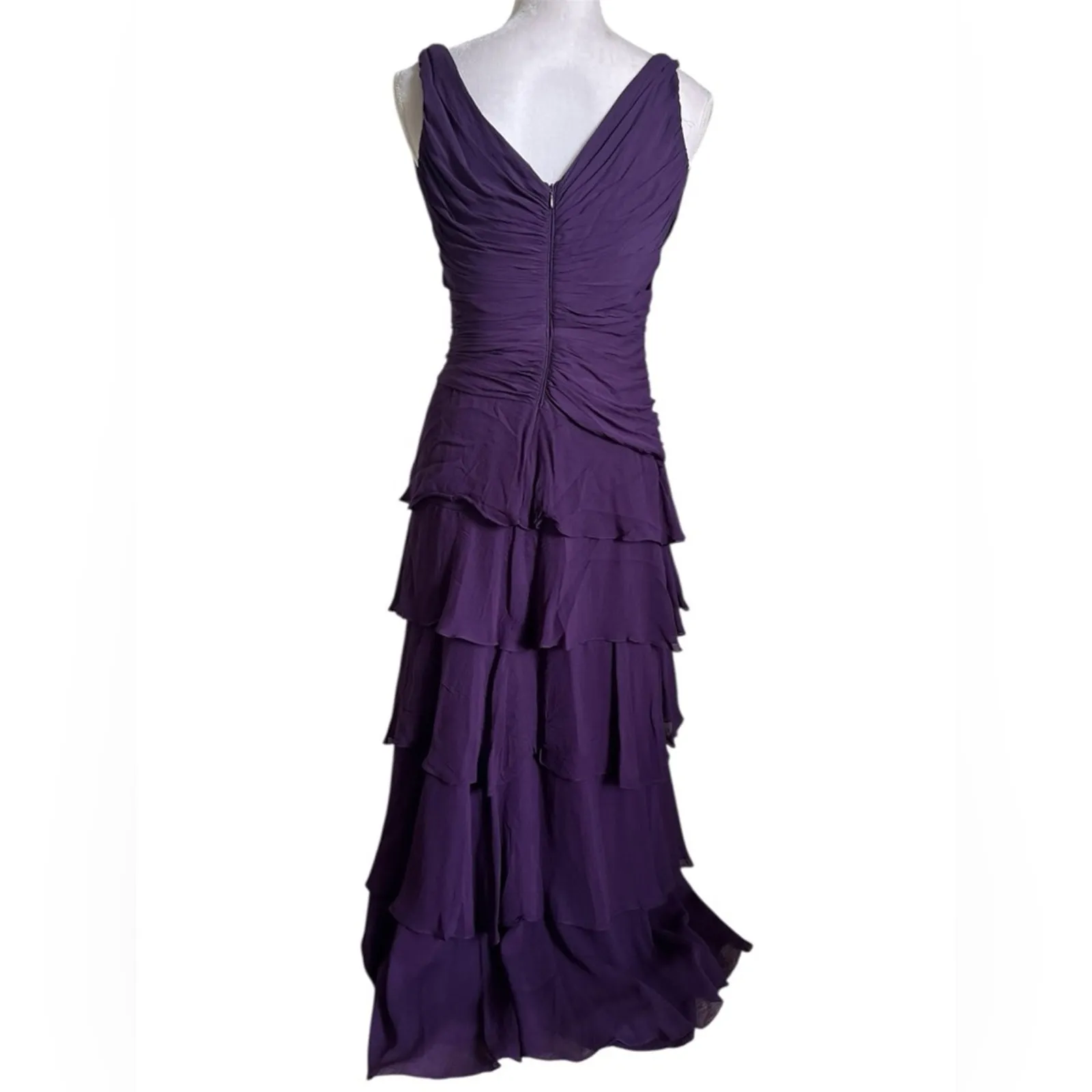 Tadashi Shoji Vintage 90s Silk Chiffon Tiered Ruched Evening Gown Dress - Image 4