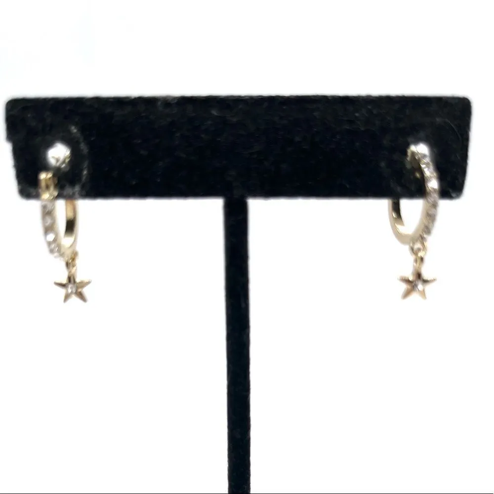 Mini Hoop With Dangling Star decor In Gold Tone and Rhinestone - Image 3