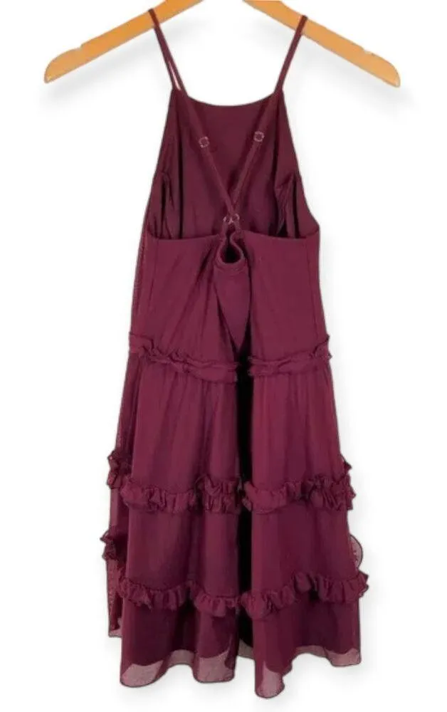 Speechless | NWT | Small | Halter Tiered Ruffle Mesh Mini Dress In Burgundy - Image 5