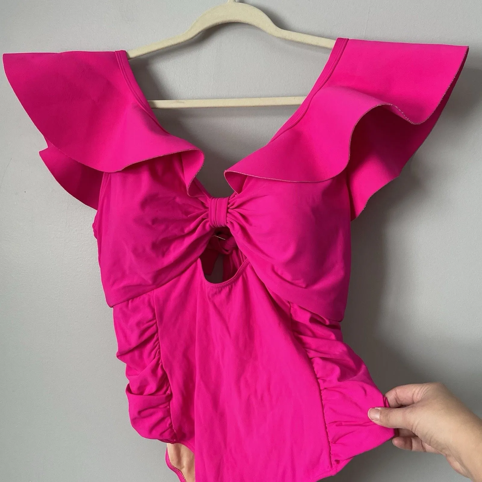 Eloquii Plunging V-Neck Ruffle One-Piece Swimsuit Magenta Pink Women's Size 20 - Image 5