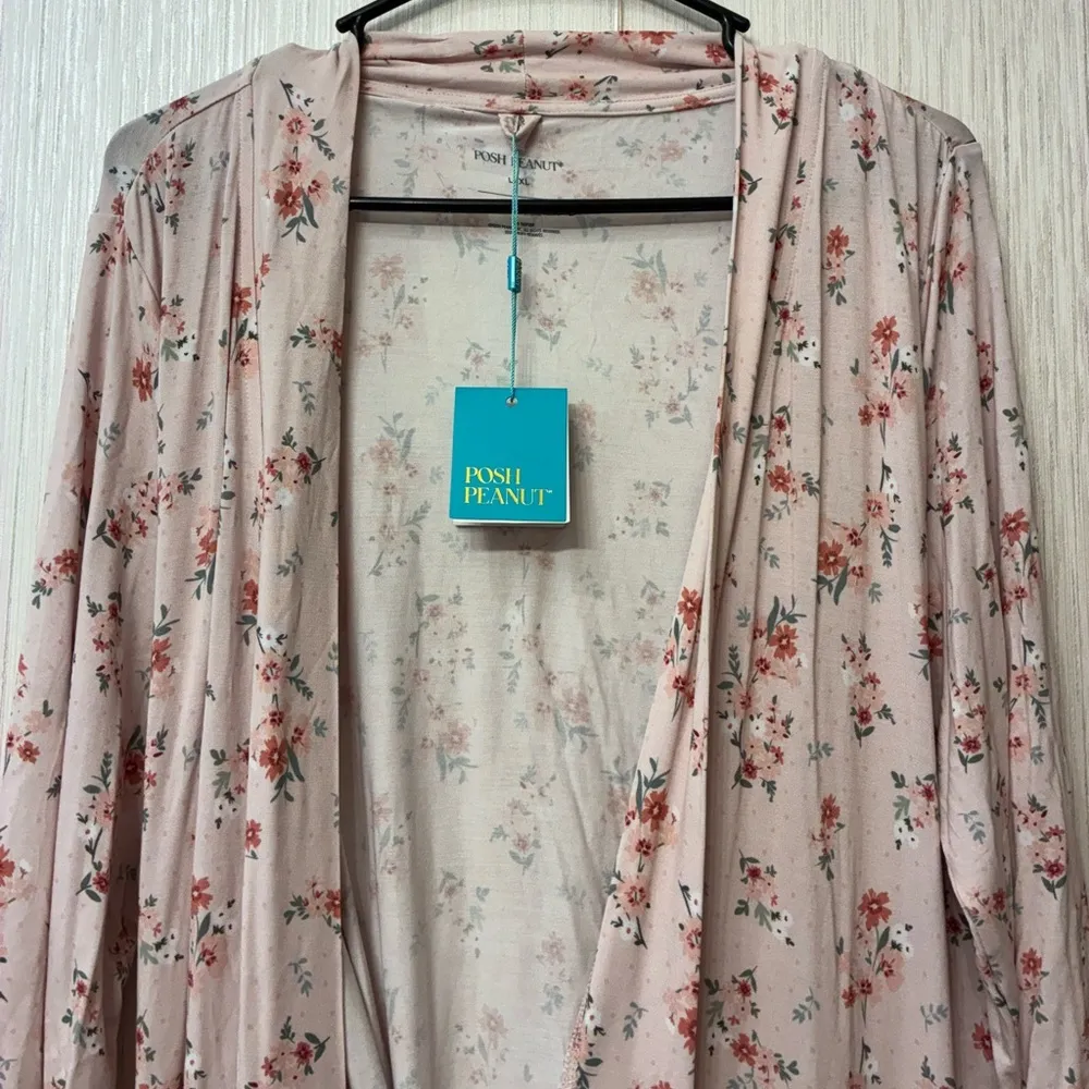 NWT Posh Peanut Women's Bamboo Maternity Robe with Pockets London (Floral) L/XL Pink Size L - Image 4